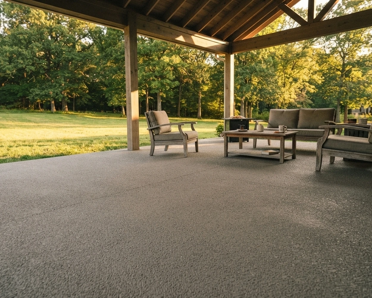 Coated patio / pool deck, textured non-slip finish.